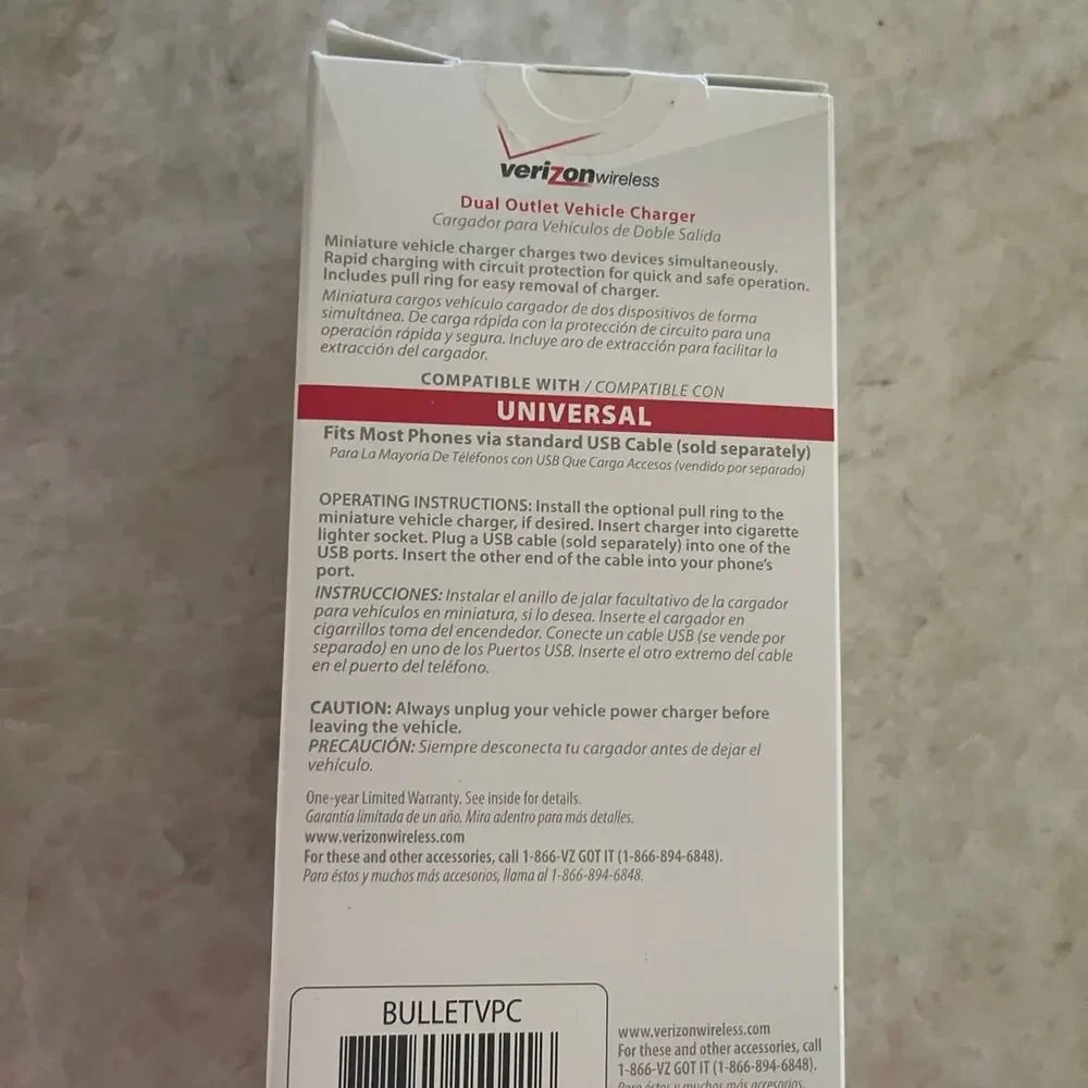 Verizon dual outlet vehicle charger for phone charging